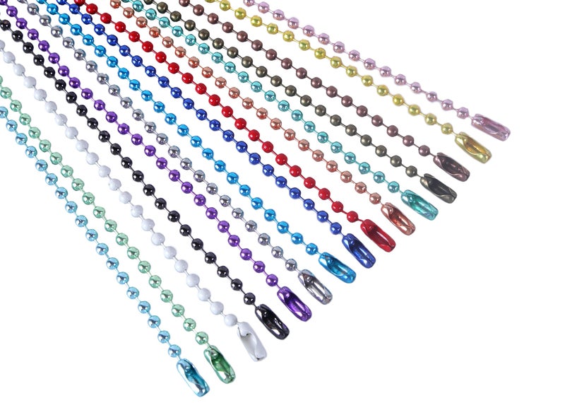 KONMAY 20pcs #3.0/2.4mm Beads Mixed Colors Ball Chain with Connectors, Adjustable Dog Tag Chain, 18'' Beaded Necklace Chain for Jewelry Making, DIY, Crafting - Image 1